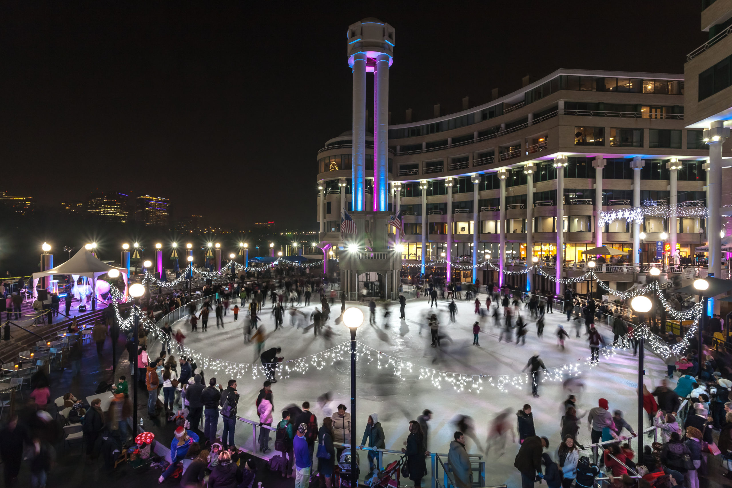 The Washington Harbour ice rink at night